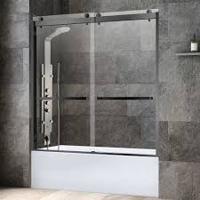 Click to add item aston coraline 60w x 60h frameless sliding bathtub shower door with glass to the compare list. á Woodbridge Frameless Bathtub Shower Doors 56 60 Width X 62 Height With 3 8 10mm Clear Tempered Glass 2 Ways Opening Double Sliding In Matte Black Finish Woodbridge