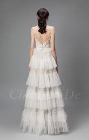 Noch im hochzeitskleid wurde die junge frau minuten nach der trauung ermordet. Schone Boho Spaghettitrager Ruckenfreies Spitze Tull Brautkleid Mit Ruschen Stufenlook