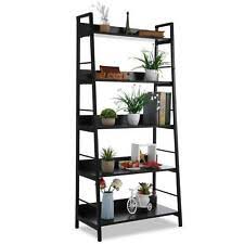 Five tiers in graduated sizes accommodate a range of decor pieces for versatile possibilities, and the angled design and rich cherry finish draw attention to the attractive look. Leaning Ladder Bookcase Accent Shelf Cherry Storage 5 Tier Decor Plant Stand For Sale Online Ebay