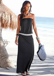 Black Bandeau Maxi Dress By Lascana Bandeau Maxi Dress Long Summer Dresses Boho Dresses Long