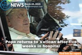 Looking tired and worn, the 88-year-old Catholic leader waved to a crowd  outside Rome's Gemelli hospital from a balcony, the first time he has been  seen in public since he was admitted