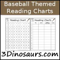 3 Dinosaurs Baseball Themed Reading Charts