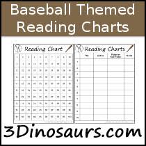 3 dinosaurs baseball themed reading charts