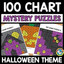 Halloween Activity Kindergarten First Grade 100 Chart Mystery Picture Puzzles