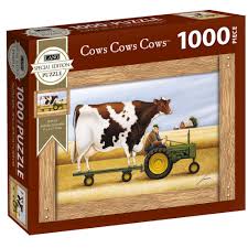 The dimensions for our 1,000 piece jigsaw puzzles are 510 x 730mm so they will need a larger coffee table or dining table to be assembled on. Langcows Cows Cows Special Edition 1000pc Puzzle Dailymail