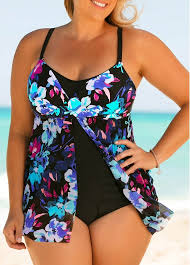 Plus Size Floral Flyaway Tankini Swimsuit Plus Size Spaghetti Strap Printed One Piece Swimwear In 2020 Plus Size Swimwear Plus Size Swimsuits One Piece Swimwear