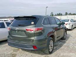 Used 2014 toyota highlander xle with tire pressure warning, audio and cruise controls on steering wheel, stability control, heated seats. Toyota Highlander Le 2014 Green 3 5l 6 Vin 5tdzkrfh4es022719 Free Car History