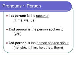Pronouns Person 1st Person Is The Speaker I Me We Us