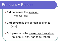 pronouns person 1st person is the speaker i me we us