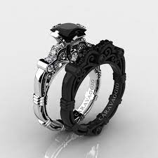 Art Masters Caravaggio 14k Black And White Gold 1 25 Ct Princess Black And White Diamond Engagement Ring Wedding Band Set R623ps2 14kwbgdbd Engagement Rings Wedding Bands Set Black Diamond Ring Engagement Black