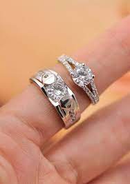 Set Of Couple Engagement Rings With Cubic Zirconia Unique Promise Rings Diamond Engagement Ring Set Engagement Rings Couple