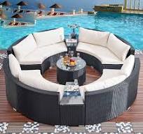 Sofá curvo modular moderno do Rattan do vime da meia lua ajustado para o  pátio exterior do jardim do pátio ou a mobília da sala
