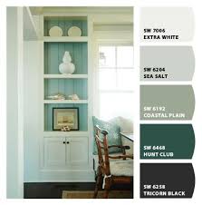 Paint Colors By Sherwin Williams Sw Extra White Sw Sea Salt Sw Coastal Plain Sw Hunt Cl Comedores De Cabana Interiores De Casa De Playa Interiores De Casa