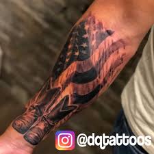 Simple Black American Flag Tattoo Black And Gray American Flag With Cowboy Boots Tattoo That I Did On A Forearm Cowboy Boot Tattoo Cowboy Tattoos American Flag Forearm Tattoo