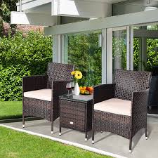 Outdoor Patio Rattan Conversation Set Garden Wicker Chairs Set Of 3 Walmart Com Walmart Com In 2020 Patio Furniture Deals Patio Furniture Sets Rattan Furniture Set