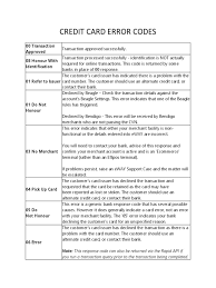 For example number 4 for visa credit cards, 5 for mastercard, 6 for discover card, 34 and 37 for american express and 35 for jcb cards. Credit Card Error Codes Credit Card Financial Transaction