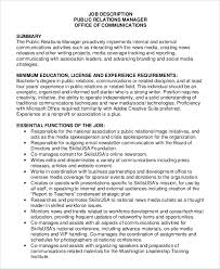 The success of a company's products or services often relies on marketing. Free 8 Sample Public Relations Job Description Templates In Pdf Ms Word