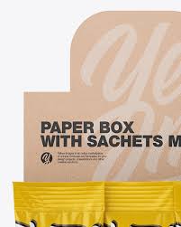 Download Opened Box W 20 Matte Sachets Front View In Sachet Mockups On Yellow Images Object Mockups Yellowimages Mockups