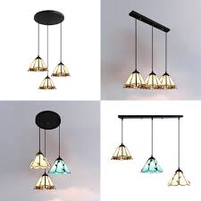 Rustic Linear Round Canopy Pendant Light Stained Glass 3 Lights Ceiling Lamp For Living Room Beautifulhalo Com