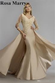 Champagne Overskirt Mermaid Mother Of The Bride Dresses 2018 Elegant Vintage Lace Long Sleeves Mother Of The Bride Gown Petite Evening Dresses Mothers Dresses