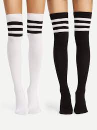 Romwe Striped Over The Knee Socks 2pairsone Size Knee Socks Black And White Socks Over Knee Socks