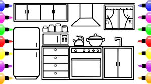 Having more control pays off when drawing a floor plan because a room could have 4 different types of walls or one of the walls could be drawn diagonally. How To Draw Kitchen Room For Kids Coloring Book For Kids Coloring Books Kitchen Cartoon Kids Coloring Book