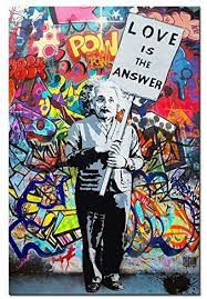 How to create graffiti in adobe photoshop. Framed Art Einstein Love Is Answer Canvas Print Painting Colorful Figure Street Graffiti Wall Art Pics Living Room Decor Ready To Hang 1 Pcs 16x24inch 40x60cm Red 43237 2 Buy Online At Best Price