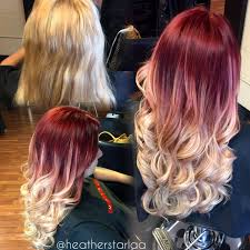 A definite hot hairstyle trend right now. Red To Ash Blonde Balayage Ombre Red Hair Blonde Hair Ash Blonde Hair Curled Hair Long Hair Red Ombre Hair Ombre Hair Color Ombre Hair