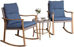 Amazon Com Cosiest 3 Piece Bistro Set Patio Rocking Chairs Outdoor Furniture Faux Woodgrain W Cob In 2020 Patio Rocking Chairs Outdoor Chairs Aluminum Patio Furniture
