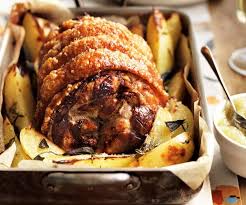 Pork Leg Roast With Sage Potatoes Recipe Pork Roast Recipes Pork Leg Slow Cooked Meat