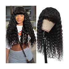 Leaving out your bangs, brush back all the hair in your first layer and tie it into a high half ponytail. Vrvogue 24 Inch Deep Wave Human Hair Wig With Bangs None Lace Front Brazilian Virgin Hair Wig With Bangs 130 Density Black Hair Information