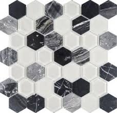 Black And White Marble Mosaic Tile Chelsea Glass Hexagon Dark Interceramic Usa Decorative Glass Natural Stone Marble Mosaic Black White Black Mosaic Tile Black Mosaic Iridescent Glass Tiles
