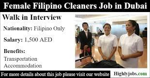 Walk In Interview For Female Filipino Cleaners Job In Dubai Female Filipino Dubai Filipino