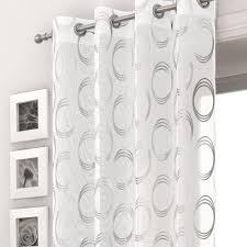Black And White Geometric Curtains Uk Mexico White Sheer Voile Panel With Silver Circle Pattern Pasx Uk Panel Curtains Voile Curtains Curtains