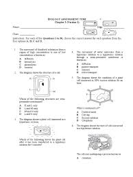 Two solutions with different concentrations; Biology Form4 Exercises Osmosis Molecular Biology