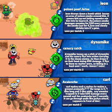 We've got information on his release date, attacks, stats, and all of his abilities! Brawl Boi Charm On Twitter 3 Second Gadget Ideas Part 2 Leon With Poison Poof Jutsu Dyna With Canary Catch And Carl With Avalanche Brawlstarsart Brawlstars Brawlstarsfanart Brawlnetwork Brawl Brawlstarsfunny Brawlstarsidea