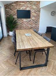 Industrial Style Dining Table With Chunky Steel Etsy Industrial Style Dining Table Dining Room Industrial Open Plan Kitchen Dining Living
