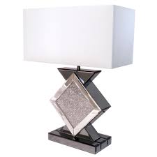 Creative table lamp desk led lamp bedside reading studying bedroom lighting black iron clear glass lampshade for living room. Ore International 20 In Cosmos Black Crystal Ice Mirror Diamond Shape Bedside Table Lamp Ore 4009 The Home Depot