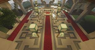 Minecraft bedroom with living area furniture and canopy bed and fireplace. Main Bedroom We Re Trying To Use Coral As The Main Decoration Block For Our Palace Minecraft