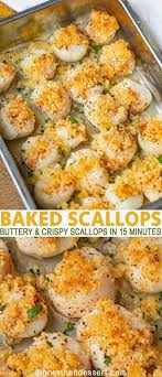 Crispy Baked Scallops Are Butetery And Crispy With Panko Parmesan Cheese Paprika Butter And Olive Oil Baked In Just 1 In 2020 Seafood Dinner Scallop Recipes Recipes