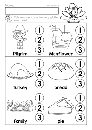 Thanksgiving Math Literacy Worksheets And Activities For Kindergarten Count The Syllable Thanksgiving Math Worksheets Phonics Worksheets Literacy Worksheets