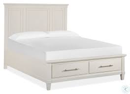 The classic design features a painted creamy white finish and brushed nickel pulls. Kentwood King Panel Bed With Storage Rails From Magnussen Home B1475 64h 64f 64b 2 Coleman Furniture