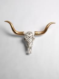Filigree Carved Cow Skull Decor W Gold Longhorns Faux Taxidermy Cow Skull Decor Animal Skull Decor Skull Decor