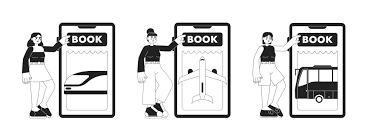 Book ticket online app monochrome concept vector spot illustration set.  Editable 2D flat bw cartoon characters for web UI design. Passengers hand  drawn hero image pack 23134834 Vector Art at Vecteezy