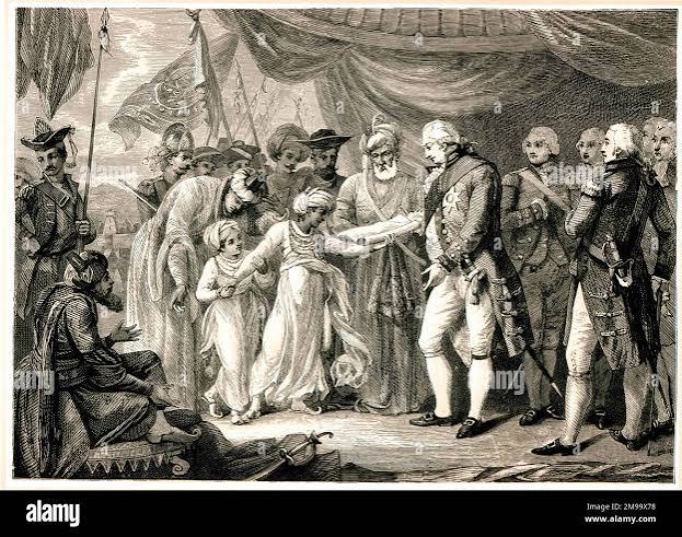 Lord Cornwallis receiving the sons of Tipu Sultan as hostages Stock Photo - Alamy