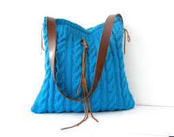 Items Similar To Knit Shoulder Hobo Bag Turquoise Wool Cable Knit With Genuine Leather On Etsy Cable Knit Canta Cantalar