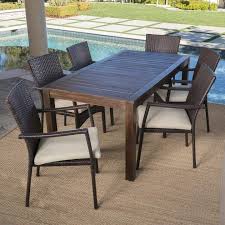 Avenir Outdoor Wood Wicker 7 Piece Dining Set With Cushions Joss Main Patio Dining Set Outdoor Wood Outdoor Furniture Sets