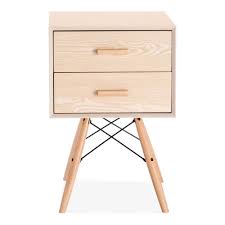 Modern wooden 2 drawer nightstand with concealed bedroom storage. Natural Wood Agatha Two Drawer Side Table Mid Century Tables