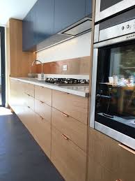 Sq1 Kitchen Medullary Ray Oak Veneer Spray Lacquered Birch Ply Cabinets Simonswerk Copper Edge Pull Handles And Farrow Ball Spray Pa Birch Kitchen Cabinets