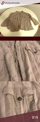Gray Linen Jacket With Pockets Ruffles Plus Size Gray